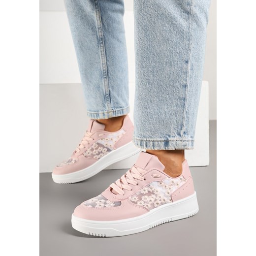 Różowe Sneakersy z Haftem i Zdobieniami z Siateczki Lirivessa ze sklepu renee.pl w kategorii Buty sportowe damskie - zdjęcie 179014503