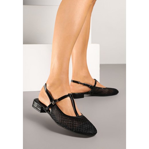 Czarne Sandały Vices Lakierowane Slingback z Siateczkową Cholewką Mairelite ze sklepu renee.pl w kategorii Czółenka - zdjęcie 179014560