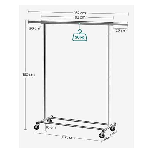 Songmics Wieszak stojący w kolorze srebrnym - 132 x 160 x 45,5 cm Songmics onesize okazyjna cena Limango Polska