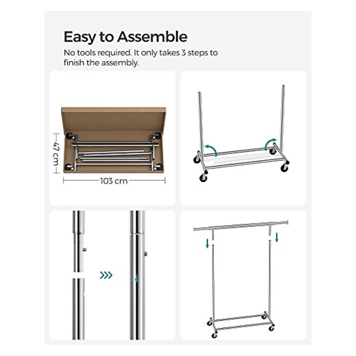 Songmics Wieszak stojący w kolorze srebrnym - 132 x 160 x 45,5 cm Songmics onesize promocja Limango Polska