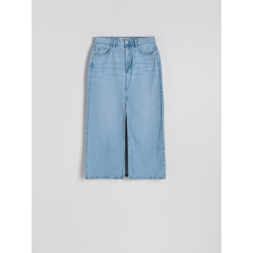 Reserved - Jeansowa spódnica midi z rozcięciem - niebieski ze sklepu Reserved w kategorii Spódnice - zdjęcie 179018023