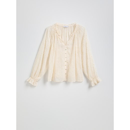 Reserved - Bluzka z falbankami - złamana biel Reserved S Reserved