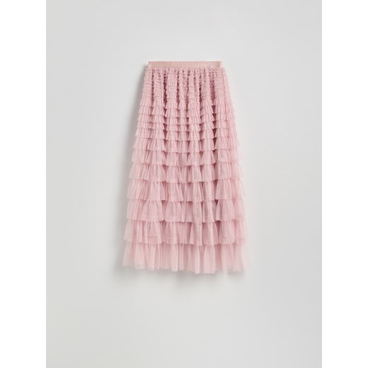 Reserved - Tiulowa spódnica z falbanami - pastelowy róż Reserved S Reserved