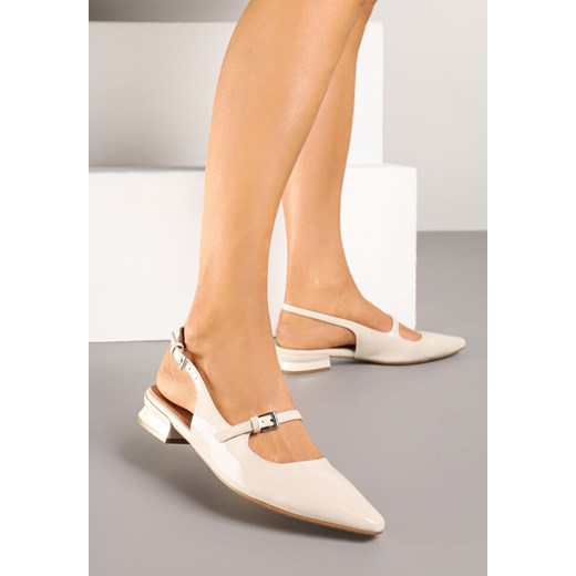 Beżowe Sandały Lakierowane Slingback z Paskiem Amiola ze sklepu renee.pl w kategorii Czółenka - zdjęcie 179020602