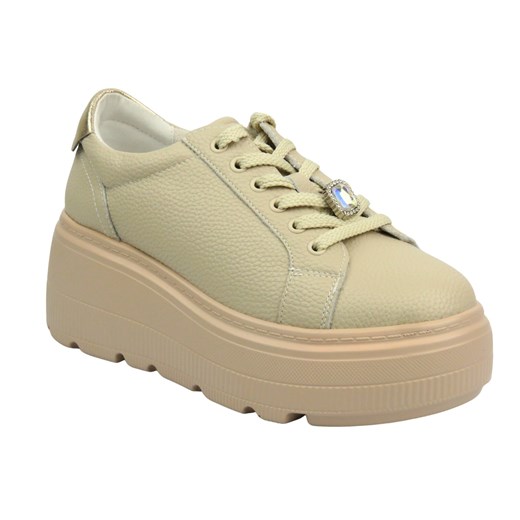 Skórzane sneakersy damskie na platformie - Cambell 25-00638, beżowe ze sklepu ulubioneobuwie w kategorii Buty sportowe damskie - zdjęcie 179020981