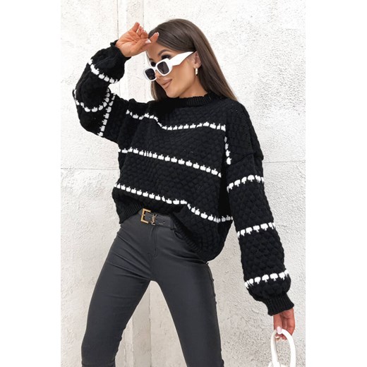 CZARNY SWETER W PASKI Z SZEROKIMI RĘKAWAMI I PÓŁGOLFEM Olika uniwersalny olika.com.pl