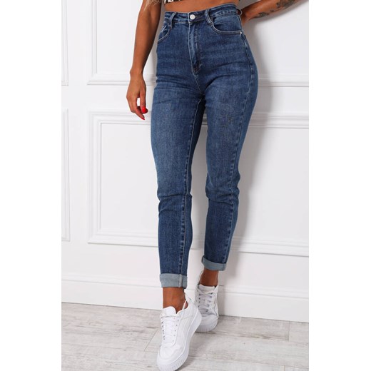 CIEMNE SPODNIE JEANSOWE REGULAR FIT Z WYSOKIM STANEM ze sklepu olika.com.pl w kategorii Jeansy damskie - zdjęcie 179026592