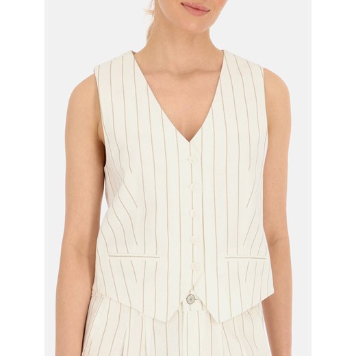 Kremowa kamizelka damska w paski Red Button Waistcoat ze sklepu Eye For Fashion w kategorii Kamizelki damskie - zdjęcie 179026850