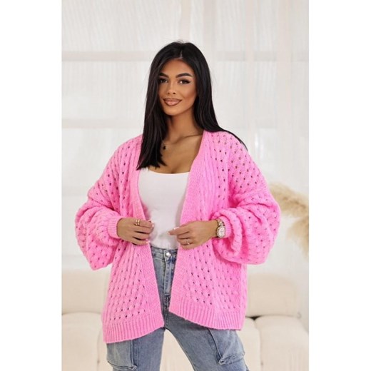 sweter ażurowy jessy polski producent j&k premium - różowy ze sklepu STYLOWO w kategorii Swetry damskie - zdjęcie 179027533