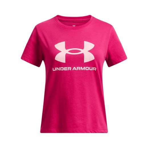 Dziewczęcy t-shirt z nadrukiem Under Armour UA Big Logo SS - różowy ze sklepu Sportstylestory.com w kategorii Bluzki dziewczęce - zdjęcie 179028230