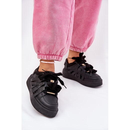 Sneakersy Damskie Eko Skórzane Na Platformie Czarne Penolle ze sklepu ZAZOO w kategorii Buty sportowe damskie - zdjęcie 179028862