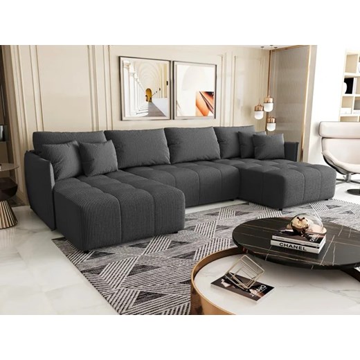 Grafitowy rozkładany narożnik z pojemnikiem w kształcie U - Lavroz Elior One Size Edinos.pl