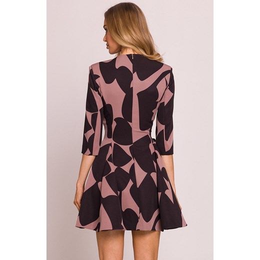 Moe wzorzysta sukienka mini z klinami M849/2, Kolor brudny róż-wzór, Rozmiar L, MOE ze sklepu Intymna w kategorii Sukienki - zdjęcie 179031853