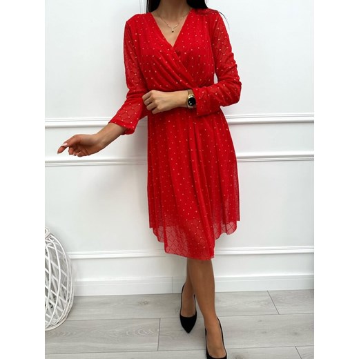 Sukienka Modnakiecka.pl z długim rękawem rozkloszowana welurowa 