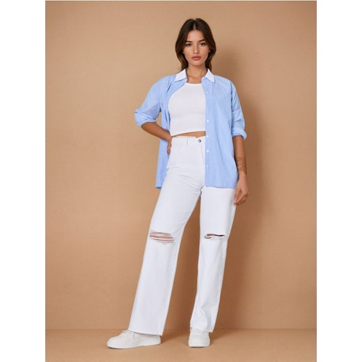 Sinsay - Jeansy wide leg high waist z przetarciami - biały ze sklepu Sinsay w kategorii Jeansy damskie - zdjęcie 179040462