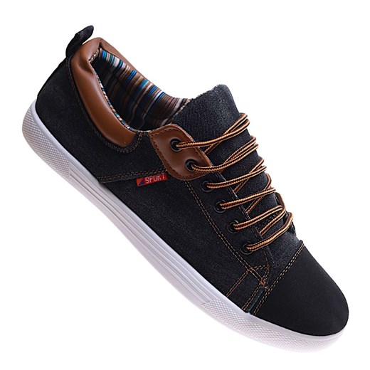 Sznurowane czarne trampki dla mężczyzn /B2-1 3804A S295/ ze sklepu Pantofelek24.pl w kategorii Trampki męskie - zdjęcie 179040962