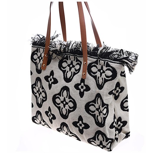 Duża czarno biała parciana torba torebka Shopper Bag Cappucino /H2-K16 TB545 M433/ ze sklepu Pantofelek24.pl w kategorii Torby Shopper bag - zdjęcie 179041572