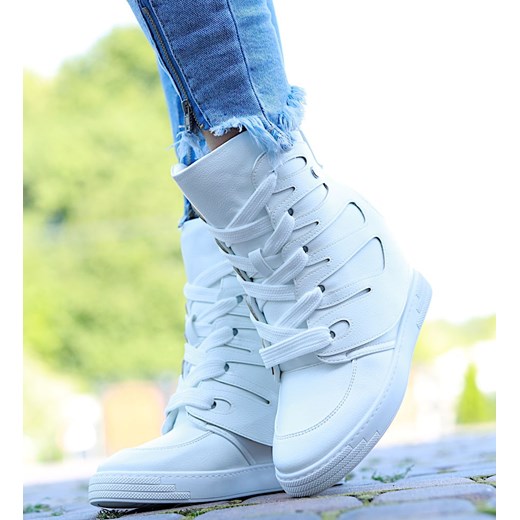 Białe trampki sneakersy na koturnie Seastar /G8-3 14900 T937/ ze sklepu Pantofelek24.pl w kategorii Buty sportowe damskie - zdjęcie 179042573