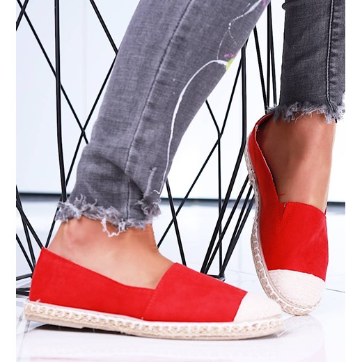 Wsuwane czerwone balerinki espadryle /G1-2 15658 T194/ ze sklepu Pantofelek24.pl w kategorii Espadryle damskie - zdjęcie 179043264