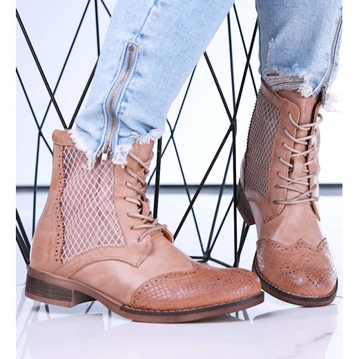 Wiosenne botki workery z ażurowymi wstawkami Camel /F6-2 15622 S346/ ze sklepu Pantofelek24.pl w kategorii Workery damskie - zdjęcie 179043363