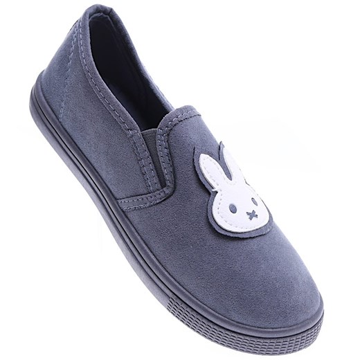 Ciemno szare wsuwane trampki slip on z króliczkiem /A1-2 15763 T141/ ze sklepu Pantofelek24.pl w kategorii Trampki dziecięce - zdjęcie 179043634