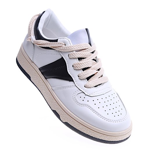 Biało czarne trampki z niską cholewką /F1-3 13498 T285/ ze sklepu Pantofelek24.pl w kategorii Buty sportowe damskie - zdjęcie 179043803