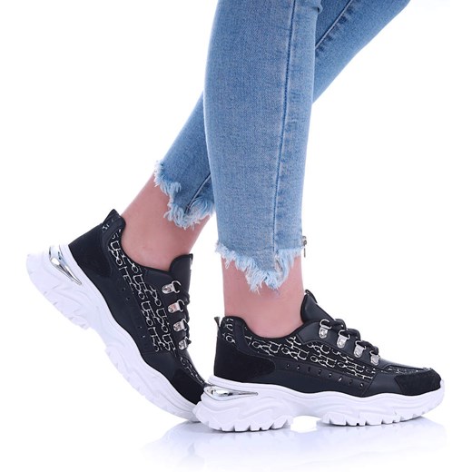 Sznurowane sportowe buty damskie czarne /A3-2 13923 T392/ ze sklepu Pantofelek24.pl w kategorii Buty sportowe damskie - zdjęcie 179044152