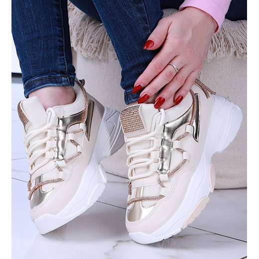 Beżowe buty sportowe na platformie /G12-2 14616 T620/ ze sklepu Pantofelek24.pl w kategorii Buty sportowe damskie - zdjęcie 179044330