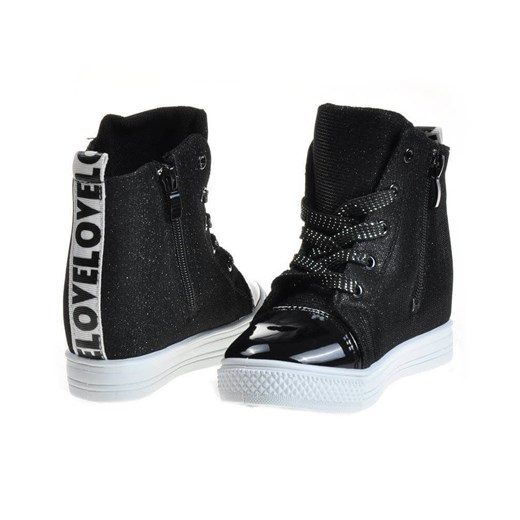 Dziewczęce trampki sneakersy na niskim koturnie CZARNE /E6-2 4291 S9-5/ ze sklepu Pantofelek24.pl w kategorii Buty sportowe dziecięce - zdjęcie 179044681