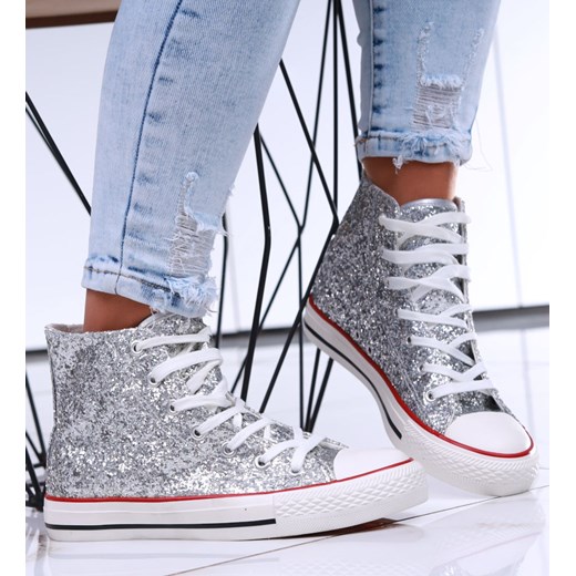Wysokie srebrne trampki damskie /F9-1 16716 G9-84/ ze sklepu Pantofelek24.pl w kategorii Trampki damskie - zdjęcie 179045183