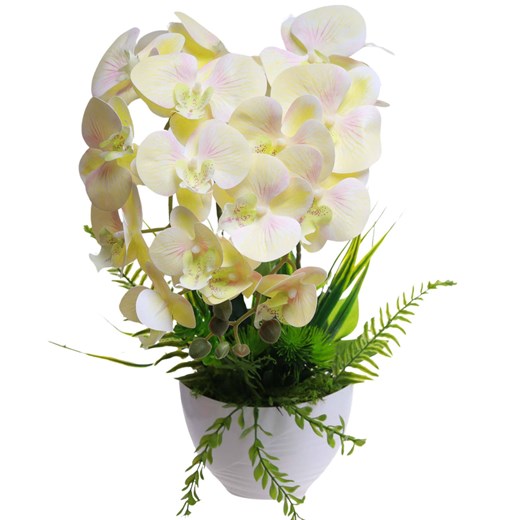 Żółty storczyk orchidea Kompozycja kwiatowa 2 Pędowy 50 cm KOMp87 S340 ze sklepu Pantofelek24.pl w kategorii Dekoracje - zdjęcie 179045691