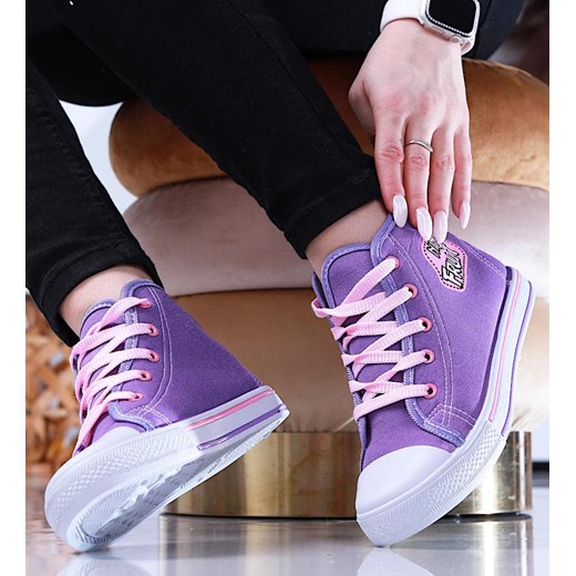 Wysokie trampki Ninja Fruit Fioletowe /A3-2 13869 S097/ ze sklepu Pantofelek24.pl w kategorii Trampki damskie - zdjęcie 179045713