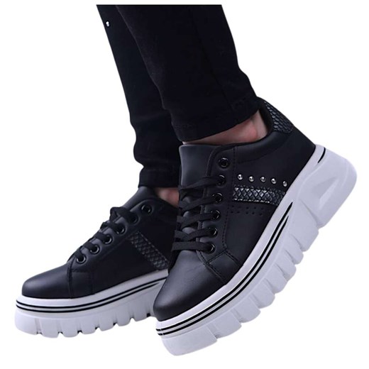 Czarne trampki damskie na platformie /G3-3 13686 S247/ ze sklepu Pantofelek24.pl w kategorii Trampki damskie - zdjęcie 179045881