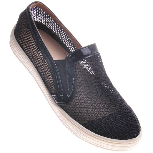 Ażurowe czarne tenisówki slip on /D2-2 11942 T191/ ze sklepu Pantofelek24.pl w kategorii Trampki dziecięce - zdjęcie 179046224