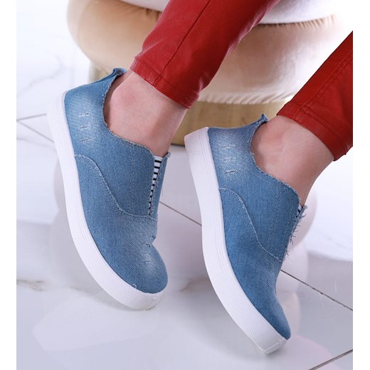 Wsuwane niebieskie tenisowki slip on /F4-3 13465 S079/ ze sklepu Pantofelek24.pl w kategorii Trampki damskie - zdjęcie 179046560