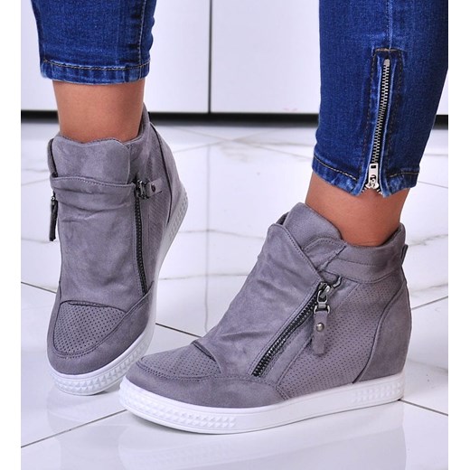 Szare trampki damskie sneakersy na koturnie /A8-3 10784 T596/ ze sklepu Pantofelek24.pl w kategorii Buty sportowe damskie - zdjęcie 179046873