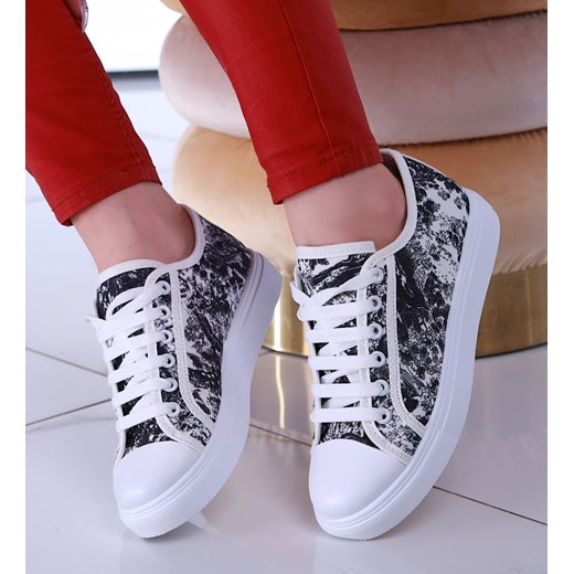 Czarno białe trampki damskie z tkaniny /G10-3 13489 S2/ ze sklepu Pantofelek24.pl w kategorii Trampki damskie - zdjęcie 179046961