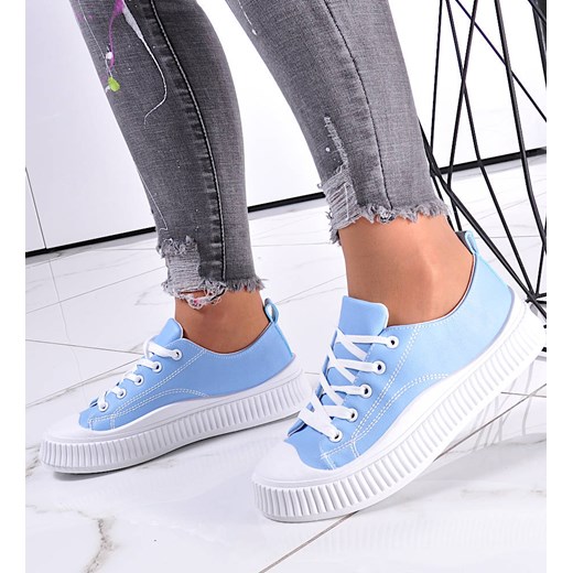 Niebieskie wiązane trampki creepersy /A1-3 12279 S293/ ze sklepu Pantofelek24.pl w kategorii Trampki damskie - zdjęcie 179047153