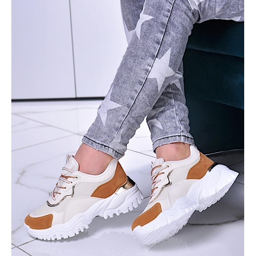 Damskie sneakersy na platformie Camel /E2-2 10622 S498/ 37 wyprzedaż Pantofelek24.pl