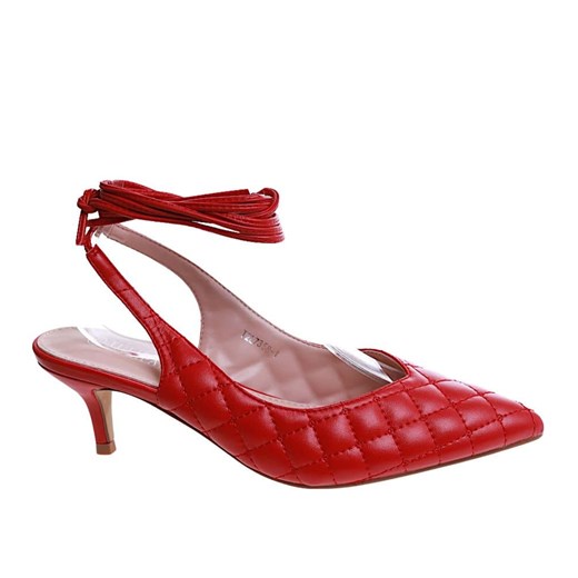 Wiązane czerwone szpilki Lace Up /A9-2 12203 T390/ ze sklepu Pantofelek24.pl w kategorii Czółenka - zdjęcie 179047441