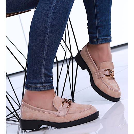 Wiosenne beżowe loafersy damskie /B2-3 15471 T324/ 40 Pantofelek24.pl