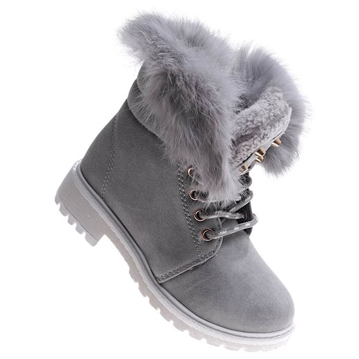 Zimowe sznurowane botki z futerkiem /A10-2 17025 T394/ ze sklepu Pantofelek24.pl w kategorii Buty zimowe dziecięce - zdjęcie 179048460
