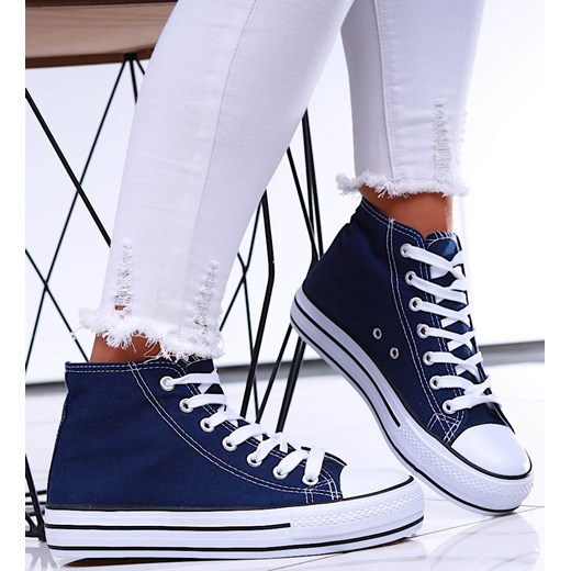 Granatowe trampki damskie na platformie Jeans /G6-2 16717 G9-84/ ze sklepu Pantofelek24.pl w kategorii Trampki damskie - zdjęcie 179048863