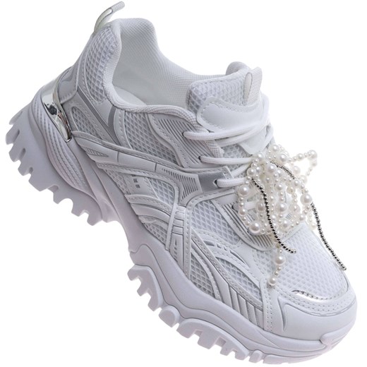 Białe sportowe buty z perełkami /C5-3 17316 T641/ ze sklepu Pantofelek24.pl w kategorii Buty sportowe damskie - zdjęcie 179048942