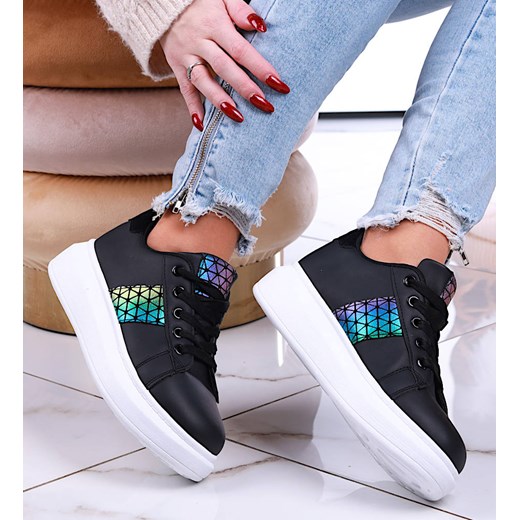 Czarne sznurowane trampki creepersy /D2-2 13226 S295/ ze sklepu Pantofelek24.pl w kategorii Trampki damskie - zdjęcie 179049001