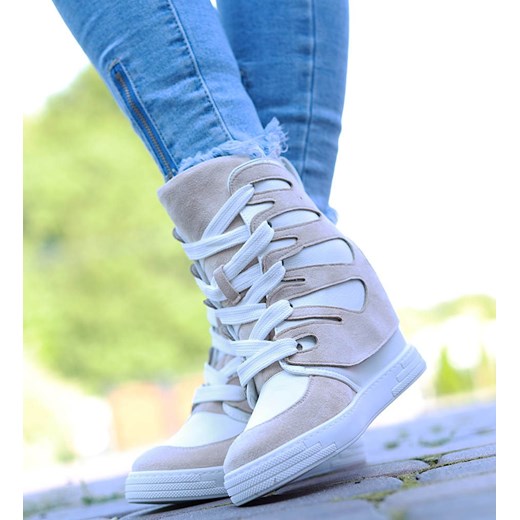 Biało beżowe trampki sneakersy na koturnie Seastar /G6-2 14902 T937/ ze sklepu Pantofelek24.pl w kategorii Trampki damskie - zdjęcie 179050104