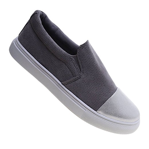 Wsuwane trampki dziewczęce slip on Ciemno szare /D2-2 15727  T100/ ze sklepu Pantofelek24.pl w kategorii Trampki dziecięce - zdjęcie 179050112