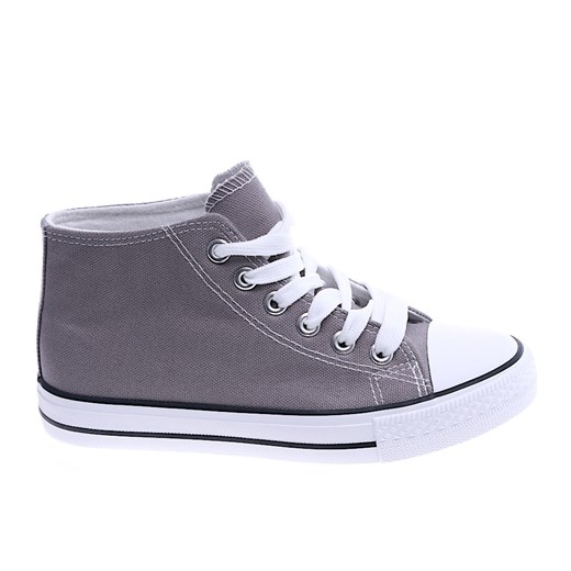Wysokie dziewczęce trampki z tkaniny Szare /D5-2 14263 T85-5/ ze sklepu Pantofelek24.pl w kategorii Trampki dziecięce - zdjęcie 179050200