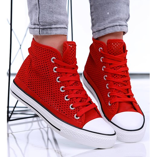 Czerwone ażurowe trampki damskie na lato /E10-1 16330 G9-84/ ze sklepu Pantofelek24.pl w kategorii Trampki damskie - zdjęcie 179050201