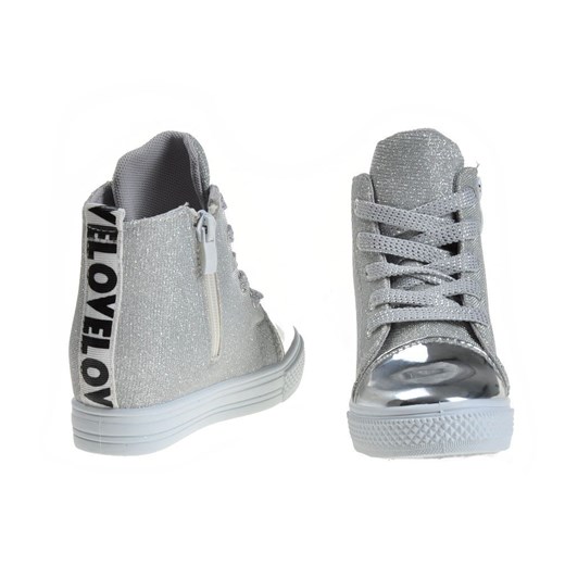 Dziewczęce trampki sneakersy na niskim koturnie SREBRNE /E2-3 4291 S180/ ze sklepu Pantofelek24.pl w kategorii Trampki dziecięce - zdjęcie 179050392